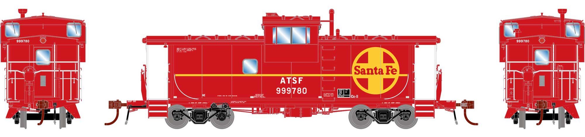 Athearn Genesis HO ATHG78377 DCC/Tsunami SoundCar Equipped ICC Caboose w/Lights & Sound Santa Fe Class CE-11 ATSF #999780