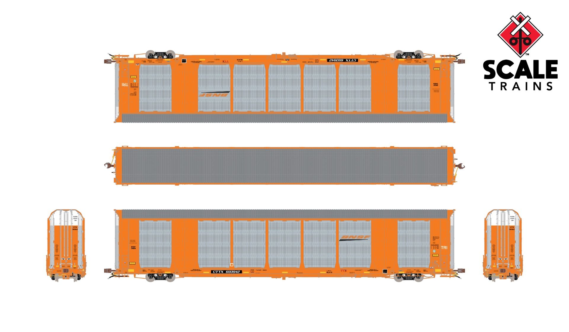 ScaleTrains Rivet Counter HO SXT38857 Gunderson Multi-Max Autorack BNSF Orange Logo TTGX #693942