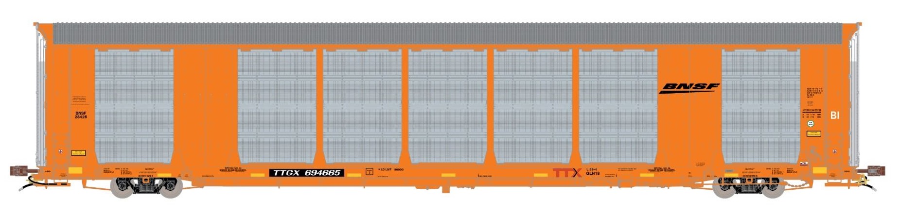 ScaleTrains Rivet Counter HO SXT38863 Gunderson Multi-Max Autorack BNSF Orange Black Logo TTGX #694665
