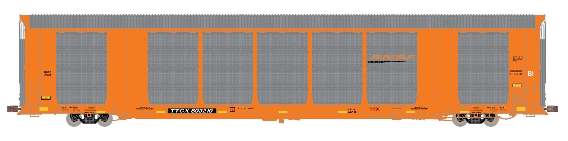 ScaleTrains Operator HO SXT11558 Gunderson Multi-Max Autorack BNSF Orange Logo TTGX #693355