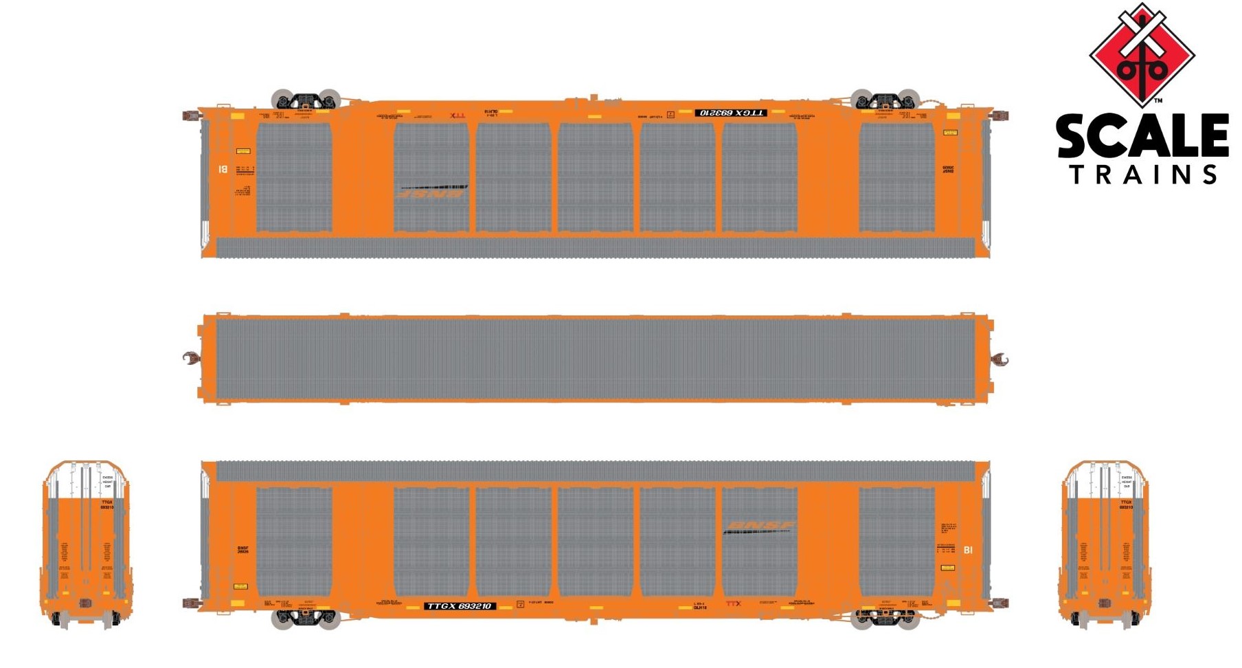 ScaleTrains Operator HO SXT11562 Gunderson Multi-Max Autorack BNSF Orange Logo TTGX #693789