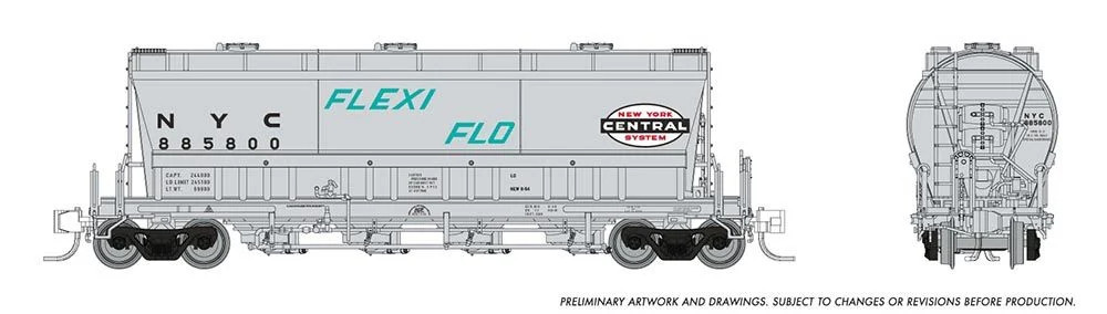 Rapido Trains Inc N 533002-885809 ACF PD3500 Flexi Flo Covered Hopper 'Early' New York Central 'As Delivered' NYC #885809