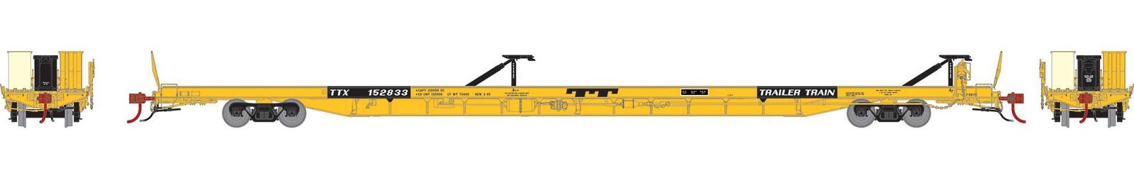 Athearn Genesis HO ATHG69596 F89-F 89’8” TOFC Flat Car Trailer Train Yellow TTX #152833