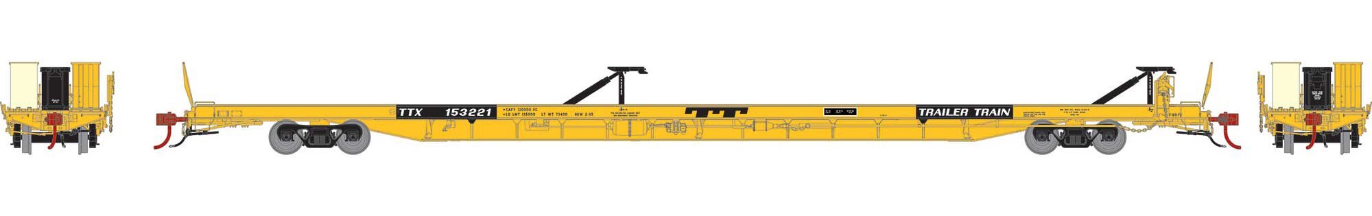 Athearn Genesis HO ATHG69597 F89-F 89’8” TOFC Flat Car Trailer Train Yellow TTX #153221