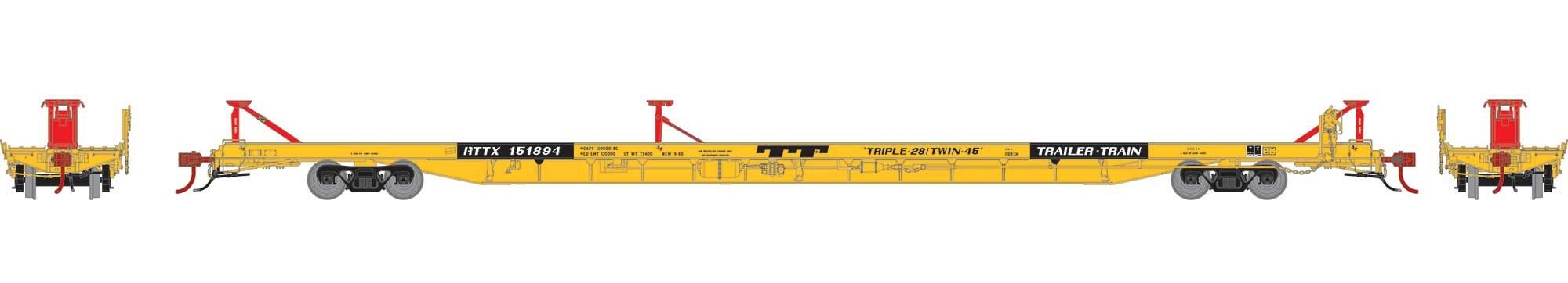 Athearn Genesis HO ATHG69599 F89-F 89’8” TOFC Flat Car Trailer Train Yellow RTTX #151894