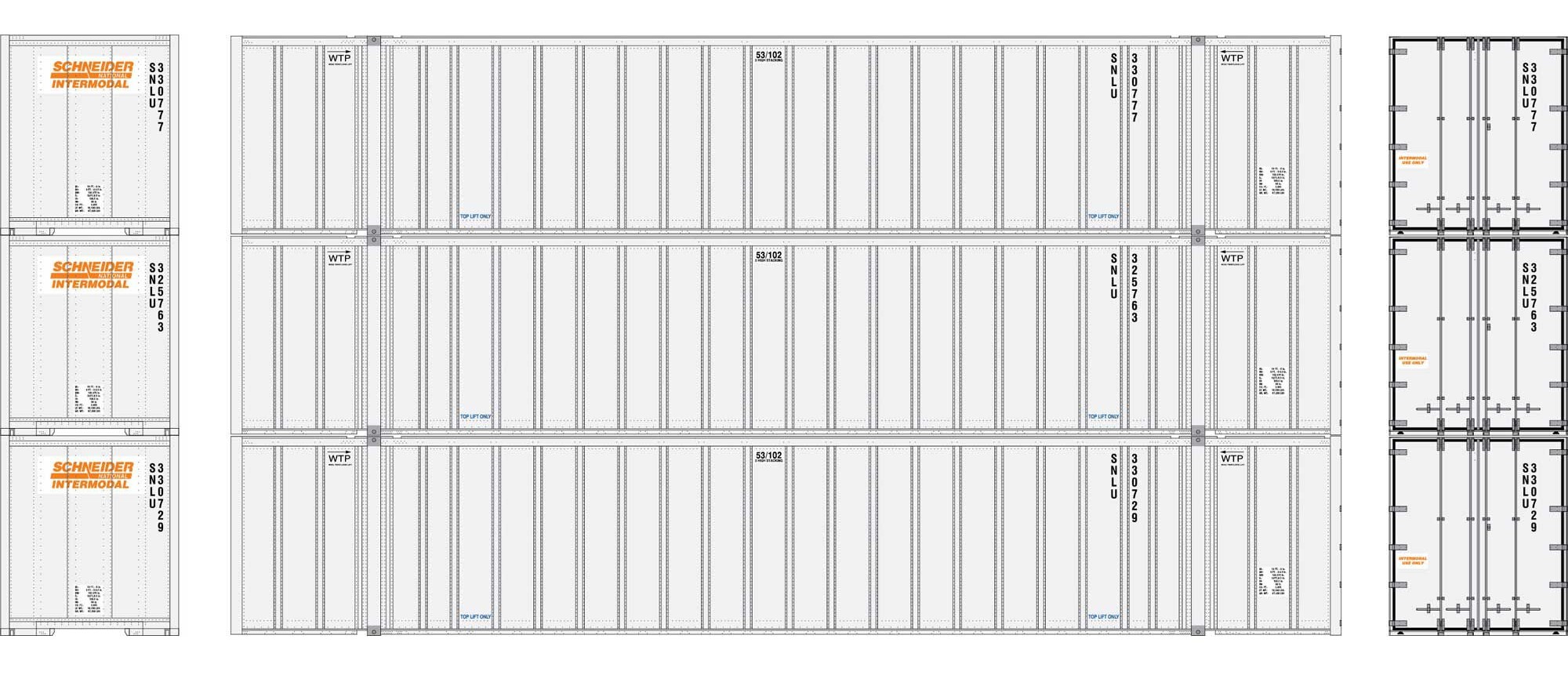 Athearn RTR HO ATH40128 53' Stoughton Containers Schneider # 1- 3-Pack