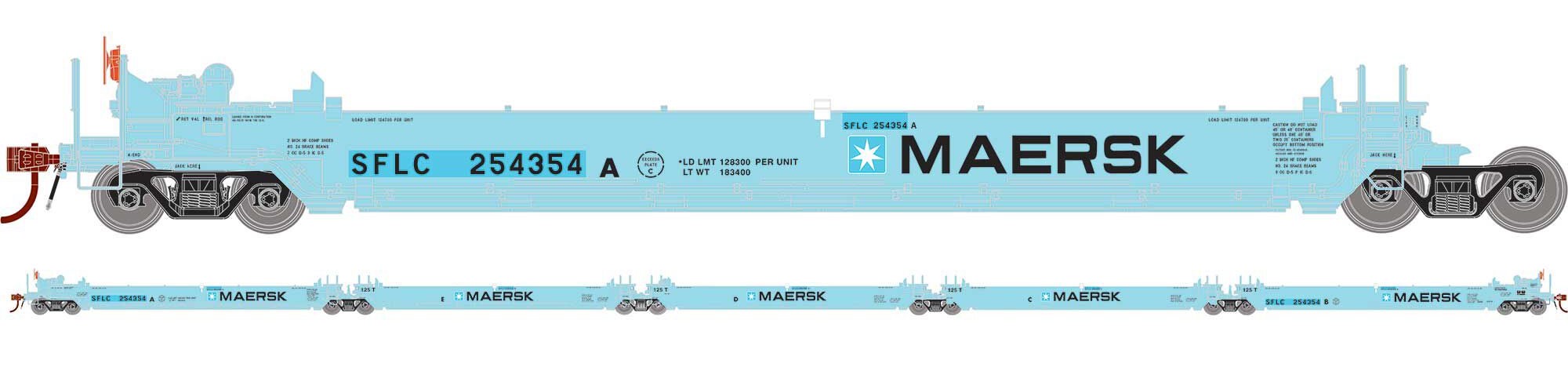 Athearn RTR HO ATH98923 Maxi I Articulated Well Cars 5-unit 'MAERSK' SFLC #254354