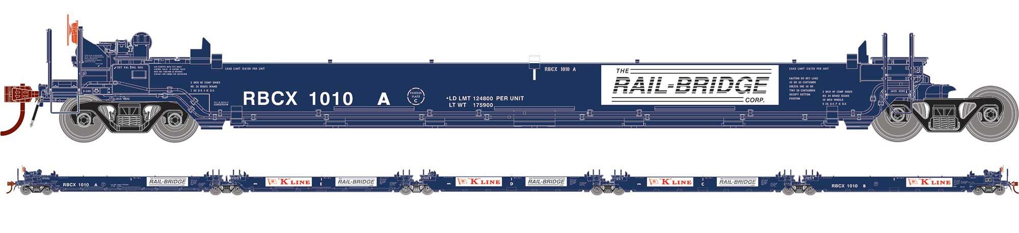 Athearn RTR HO ATH98927 Maxi I Articulated Well Cars 5-unit 'RAIL-BRIDGE' RBCX #1010