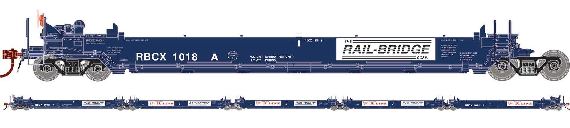 Athearn RTR HO ATH98928 Maxi I Articulated Well Cars 5-unit 'RAIL-BRIDGE' RBCX #1018