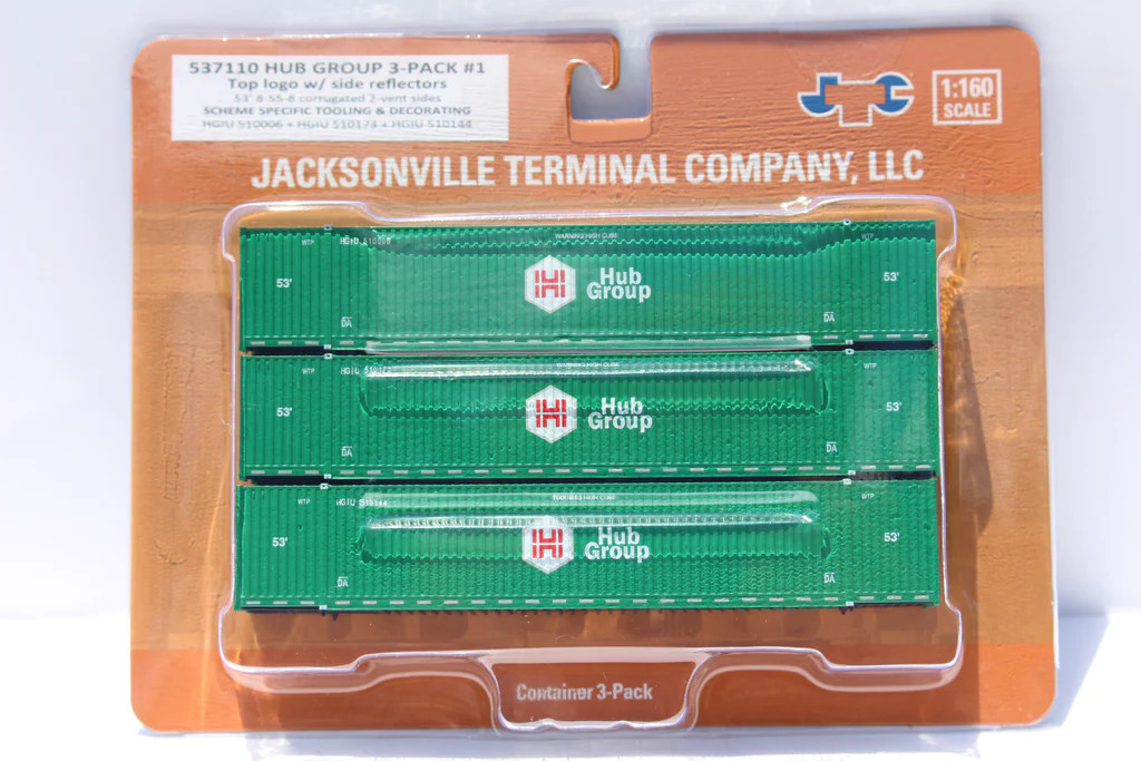 Jacksonville Terminal Company N 537110 53' High Cube Corrugated Side Containers HUB GROUP with Top Logo Set #1 - 3-Pack