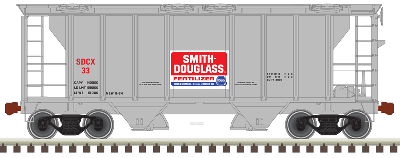 Atlas Trainman HO 20006559 PS-2 Covered Hopper Car Smith Douglass Fertilizer SDCX #32