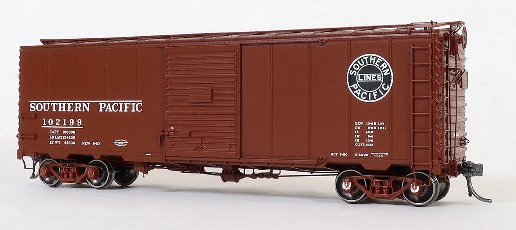 Tangent Scale Models HO 23120-12 Pullman-Standard Southern Pacific Lines Postwar 40’6” Box Car w/ 7′ Door Southern Pacific Brown B-50-28 'Delivery 1950+' SP #102389