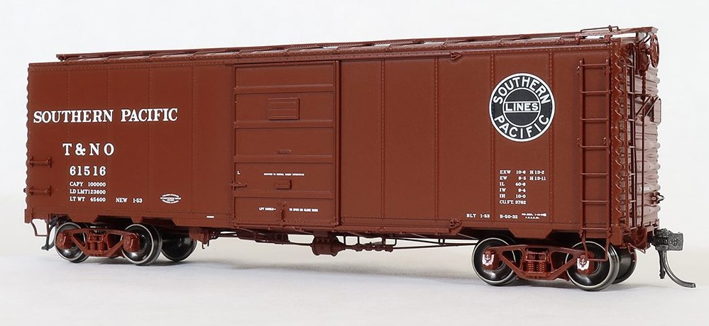 Tangent Scale Models HO 23121-04 Pullman-Standard Southern Pacific Lines Postwar 40'6" Box Car w/ 7′ Door Texas & New Orleans Brown B-50-32 'Delivery 1953+' T&NO #61527