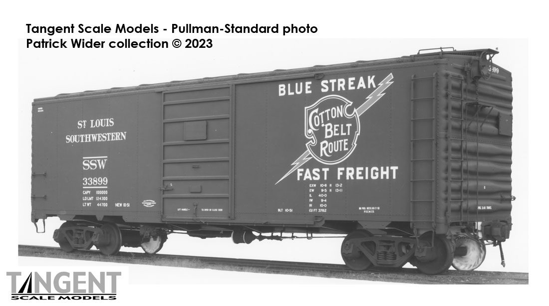 Tangent Scale Models HO 23122-11 Pullman-Standard Southern Pacific Lines Postwar 40’6” Box Car w/ 7′ Door St. Louis Southwest Brown 'Delivery 1951+' SSW #33932
