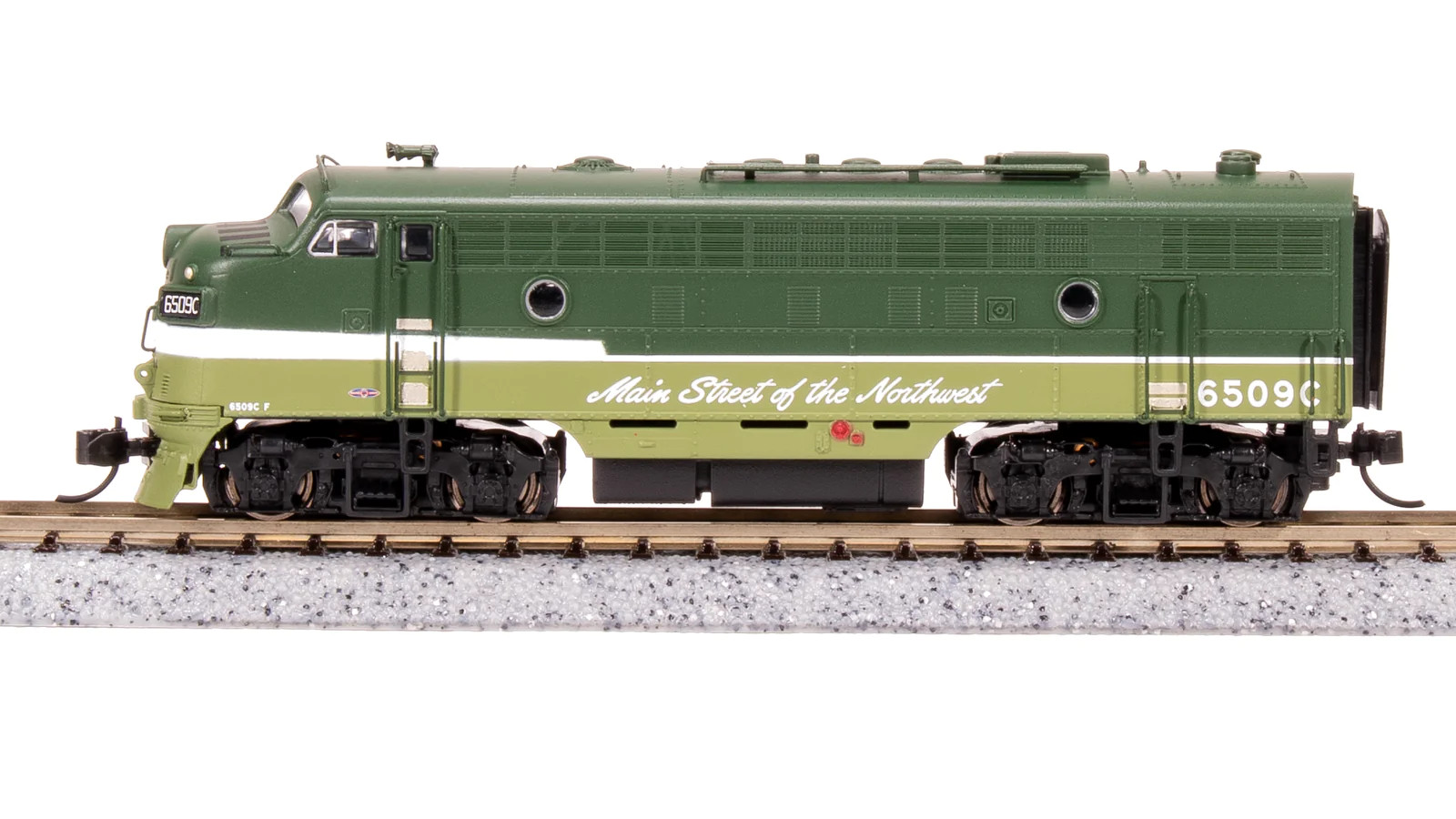 Broadway Limited Imports N 7774 EMD F7A Locomotive Paragon4 Sound/DC/DCC Northern Pacific 'Loewy Main Street Slogan' NP #6512A 