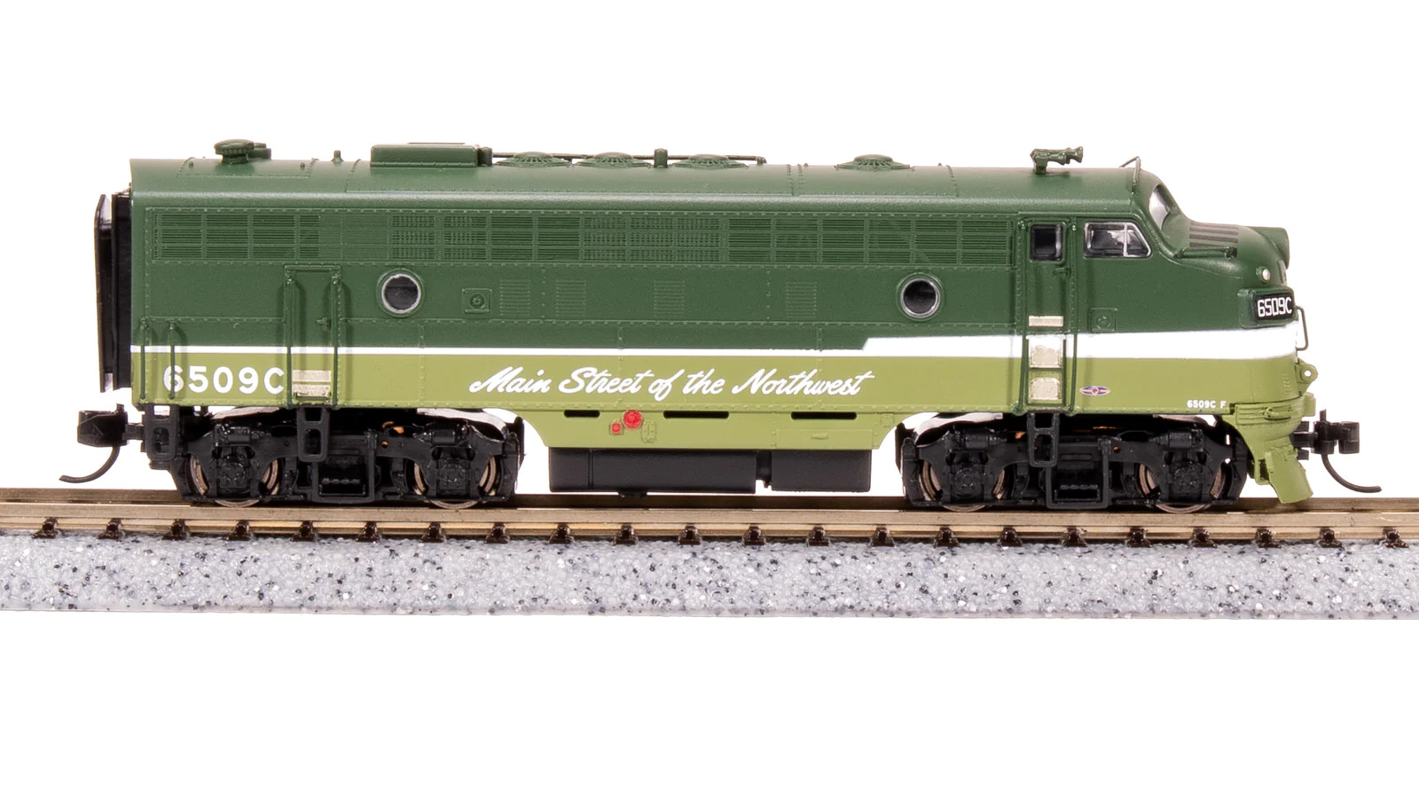 Broadway Limited Imports N 7774 EMD F7A Locomotive Paragon4 Sound/DC/DCC Northern Pacific 'Loewy Main Street Slogan' NP #6512A 