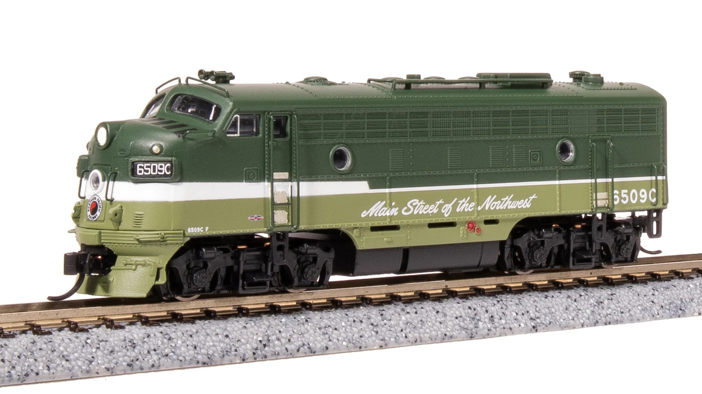 Broadway Limited Imports N 7774 EMD F7A Locomotive Paragon4 Sound/DC/DCC Northern Pacific 'Loewy Main Street Slogan' NP #6512A 