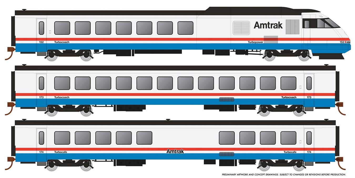 Rapido Trains Inc HO 25504 DCC/ESU LokSound Equipped RTL Turboliner - Set #4 - Amtrak Phase III 'Late' - 5-Unit Set