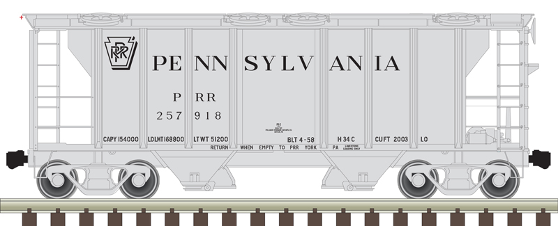 Atlas Trainman N 50005910 Pullman-Standard PS-2 2-Bay Covered Hopper Pennsylvania Railroad 'Shadow Keystone' PRR #257901