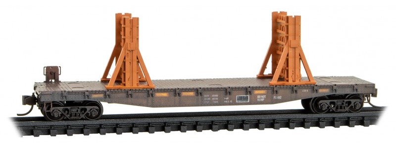 Micro Trains Line N 045 44 670 50' Fishbelly-Side Flatcar Weathered w/Ribbon Rail Rack Kit Norfolk Southern SINGLE CAR No Number 