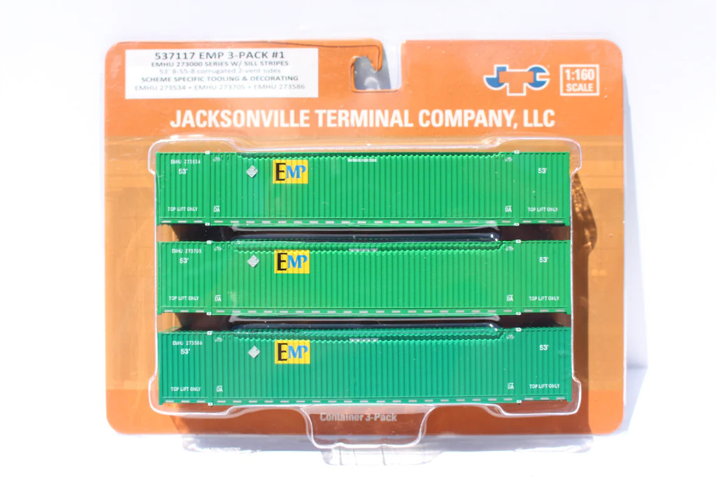 Jacksonville Terminal Company N 537117 53' High Cube Corrugated Side Containers EMP - UP 'sill striping' Set #1 - 3-Pack