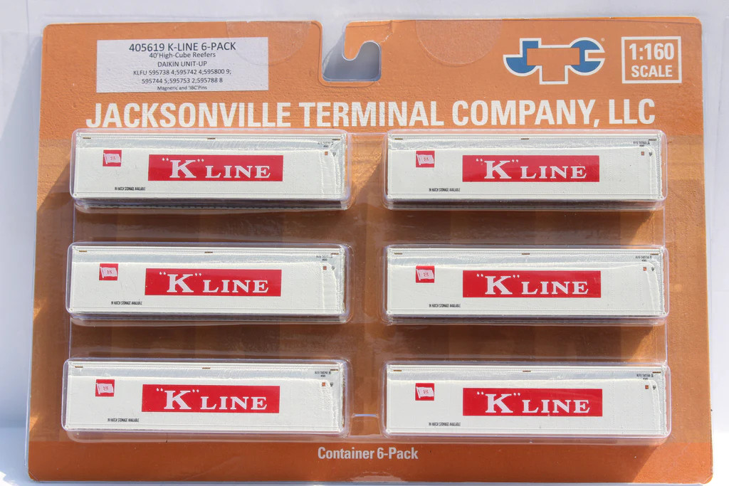 Jacksonville Terminal Company N 405619 40' High Cube Reefer Set K-Line - 6-Pack