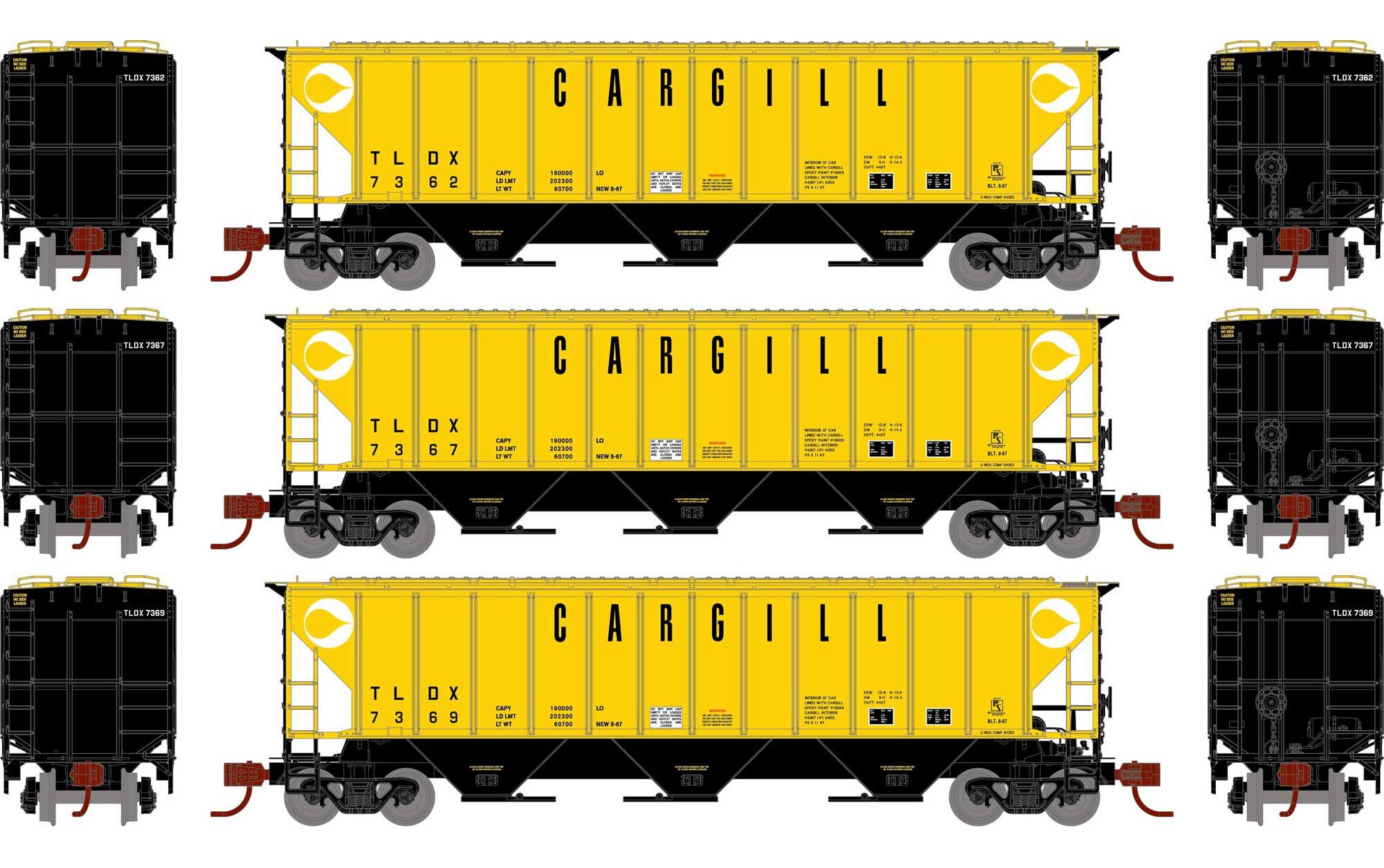 Athearn N ATH27403 PS 4427 Covered Hopper Cargill TLDX 3-Pack