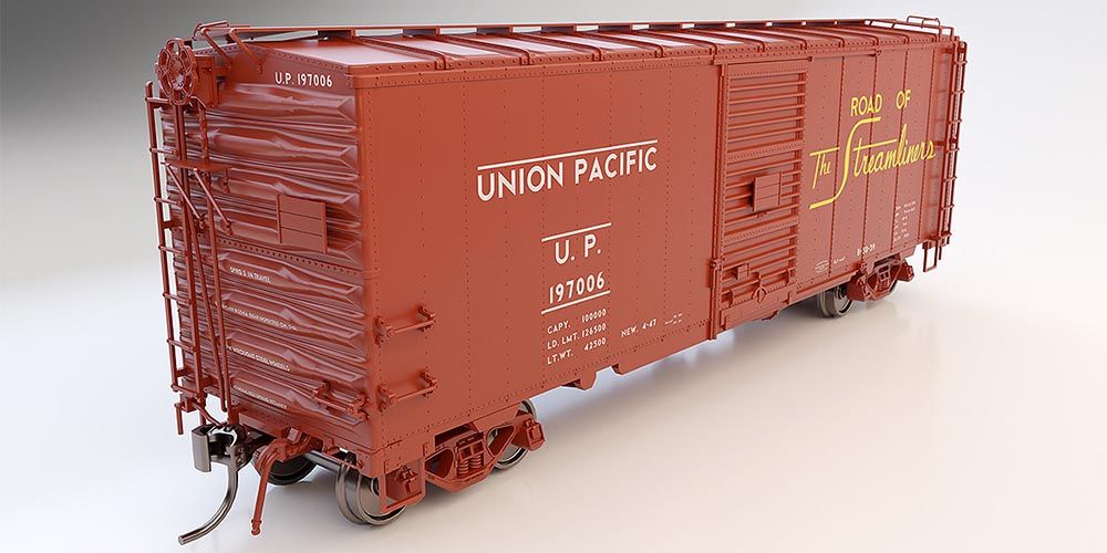 Rapido Trains Inc HO 154001A Union Pacific 40' B-50-39 Boxcar UP '1947 Delivery Scheme - Streamliners Slogan' - Set #1 Single Car