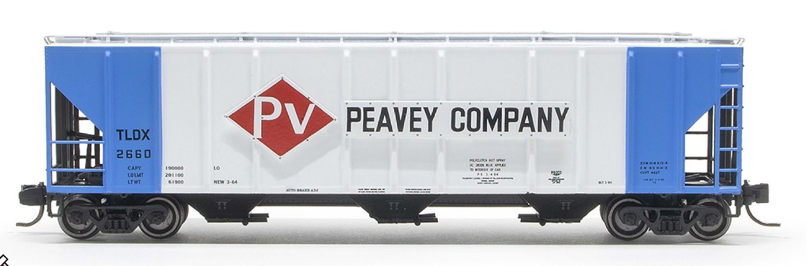 ExactRail N 53020-4 Pullman-Standard 4427 Covered Hopper Peavey '1964 As Delivered' TLDX #2674
