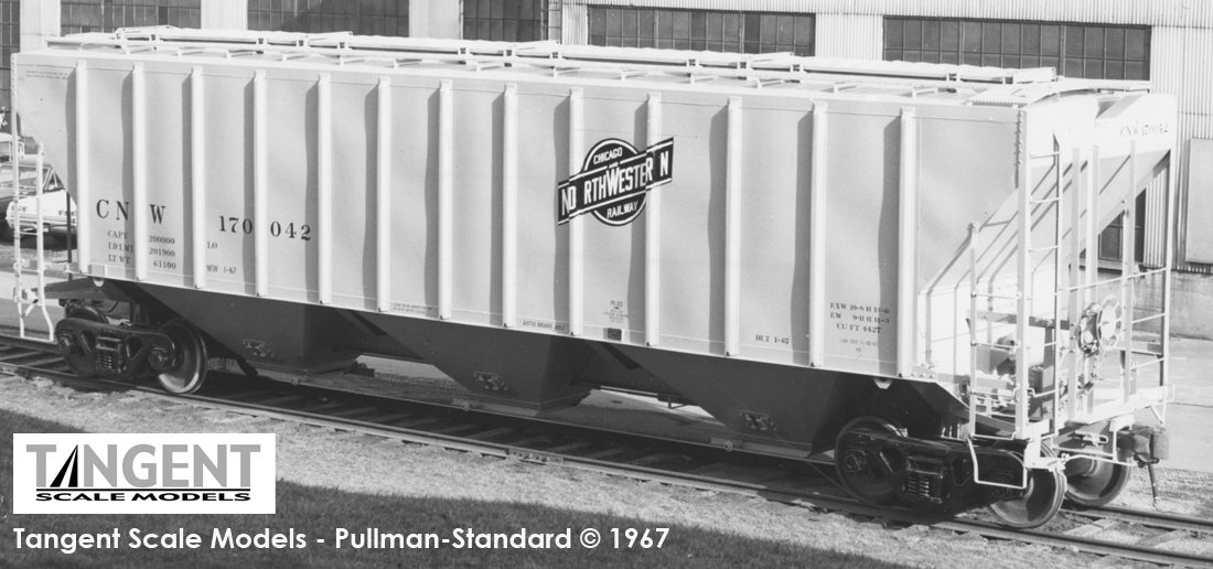 Tangent Scale Models HO 21027-12 Pullman-Standard PS-2 4427 High Side Covered Hopper Chicago North Western 'Delivery 1-1967' CNW #170223