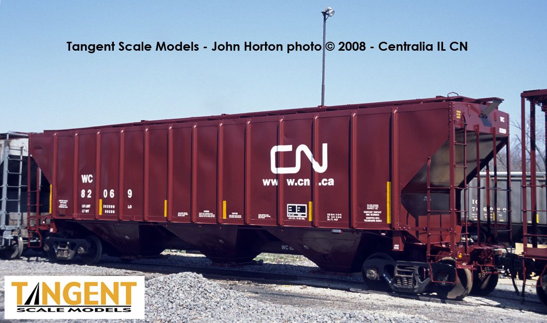 Tangent Scale Models HO 21031-03 Pullman-Standard PS-2 4427 High Side Covered Hopper Canadian National CN 'Ex-WC Conspicuity 2008+' WC #82111