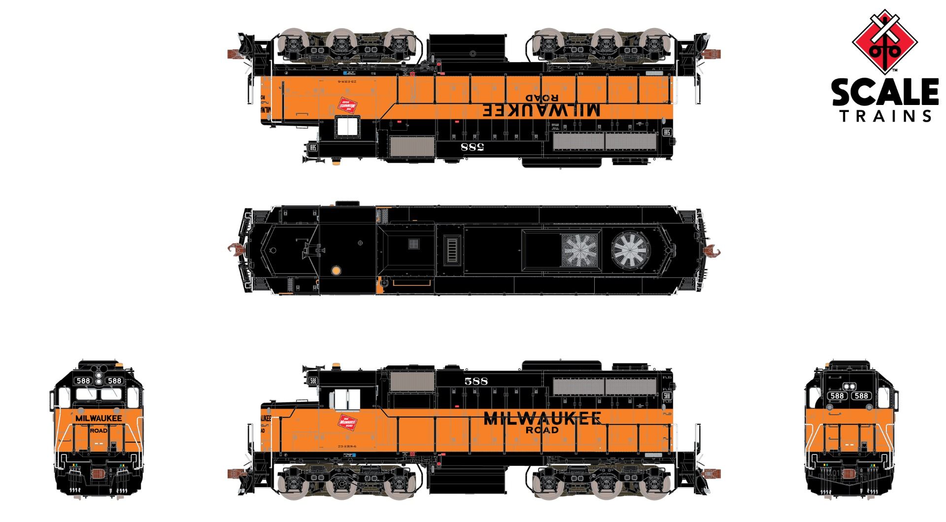 ScaleTrains Museum Quality HO SXT70069 DCC/ESU LokSound V5 Equipped EMD SDL39 Locomotive Milwaukee Road 'Billboard Lettering' MILW #589