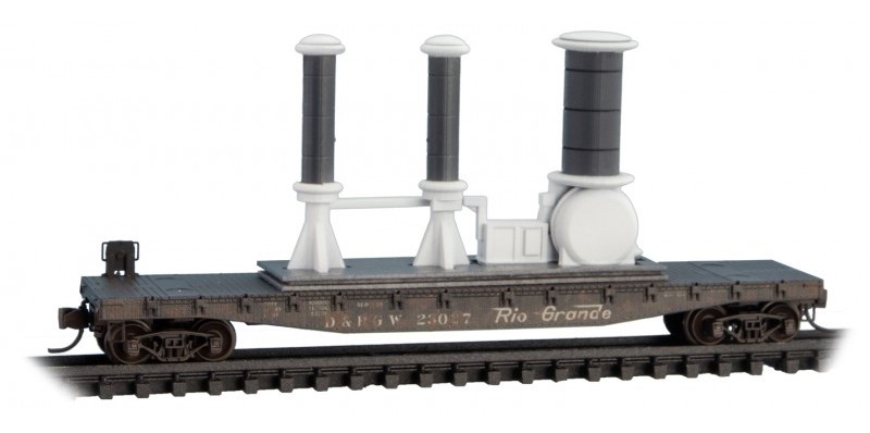 Micro Trains Line N 983 02 232 50' Fishbelly-Side Flatcar Weathered w/Power Insulator Denver & Rio Grande Western 2-Pack - Jewel Cases