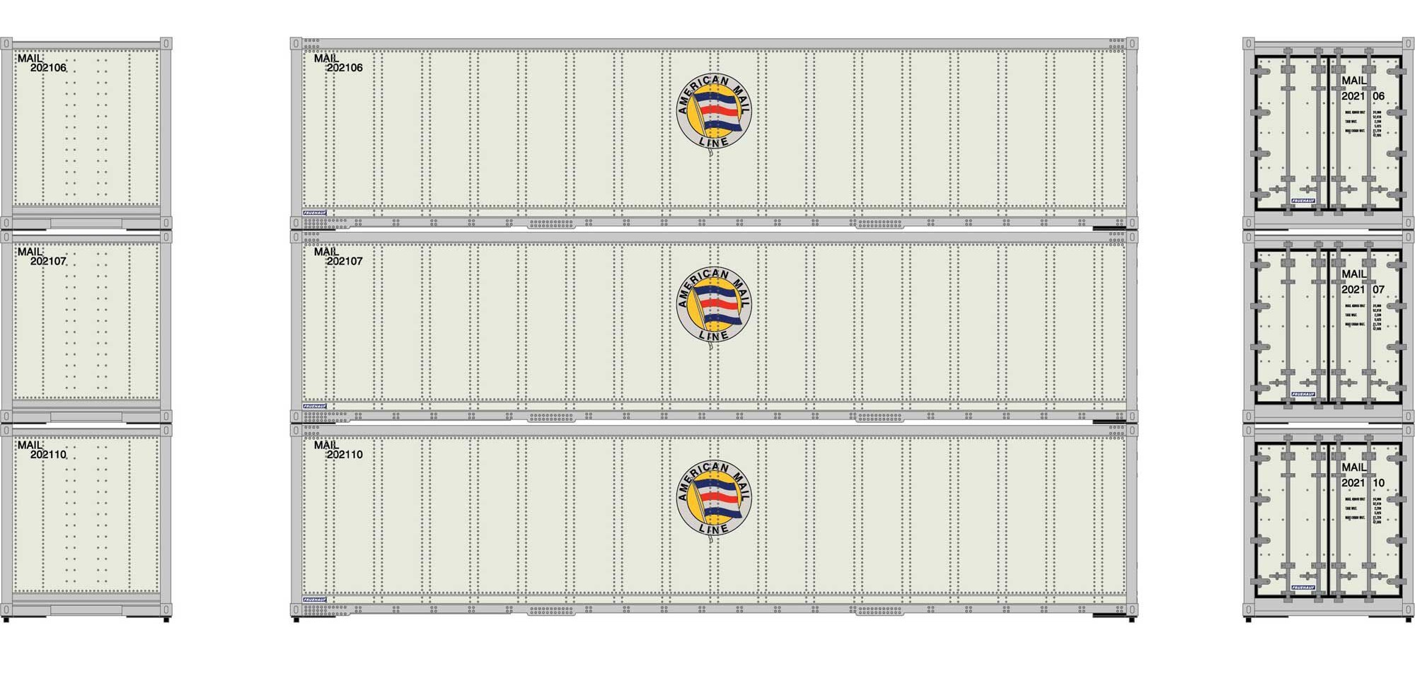 Athearn HO ATH63387 40' Smooth Side Containers American Mail Line AML #1 - 3-Pack