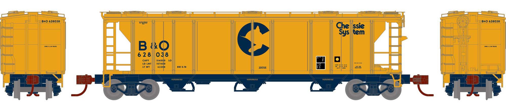 Athearn N ATH28348 PS-2 2893 3-Bay Covered Hopper Chessie System B&O #628038