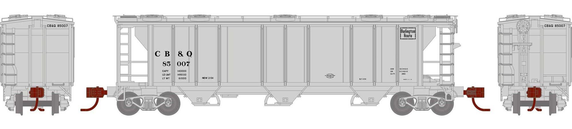 Athearn N ATH28349 PS-2 2893 3-Bay Covered Hopper Burlington Route CB&Q #85007