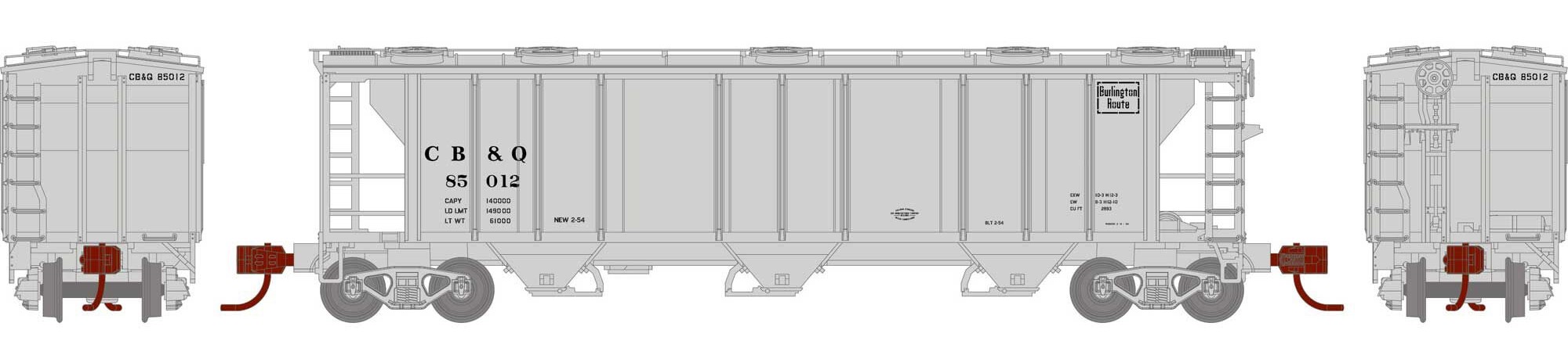 Athearn N ATH28350 PS-2 2893 3-Bay Covered Hopper Burlington Route CB&Q #85012