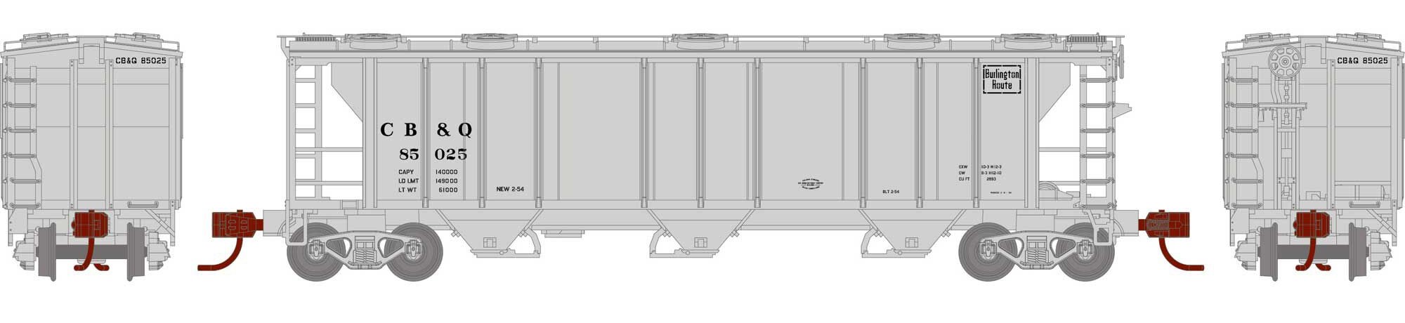 Athearn N ATH28351 PS-2 2893 3-Bay Covered Hopper Burlington Route CB&Q #85025