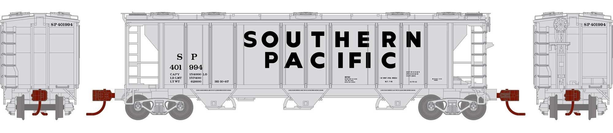 Athearn N ATH28360 PS-2 2893 3-Bay Covered Hopper Southern Pacific SP #401994