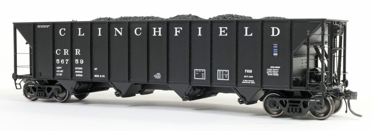Tangent Scale Models HO 32010-13 Bethlehem Steel 3350CuFt Quad Coal Hopper Clinchfield 'FH18 Delivery Black 1974' CRR #56770