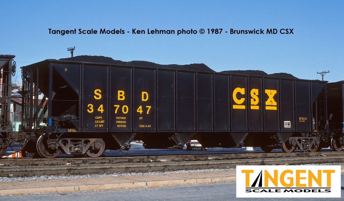 Tangent Scale Models HO 32012-10 Bethlehem Steel 3350CuFt Quad Coal Hopper Seaboard System/CSXT 'Black Repaint 1987+' SBD #346073