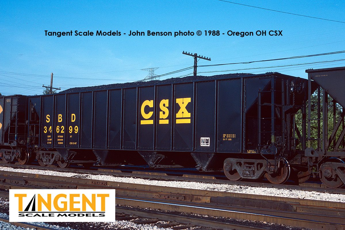 Tangent Scale Models HO 32012-19 Bethlehem Steel 3350CuFt Quad Coal Hopper Seaboard System/CSXT 'Black Repaint 1987+' SBD #346228