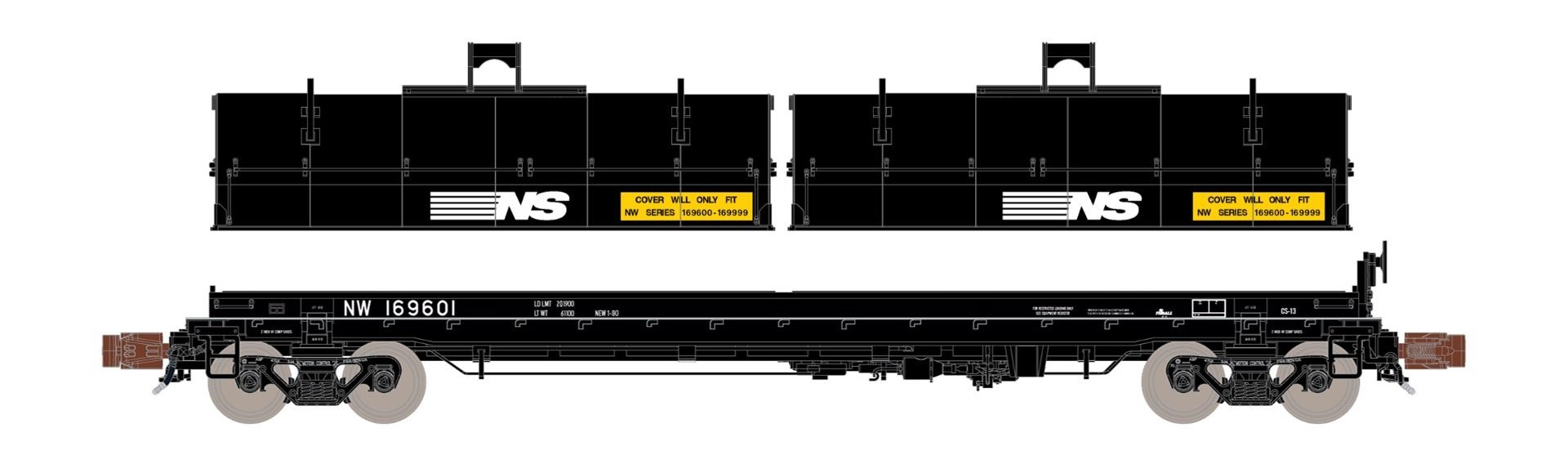 ScaleTrains Rivet Counter N SXT38658 Thrall 48' 2-Hood Coil Steel Car  Norfolk & Western 'NS Black Hoods' NW #169649