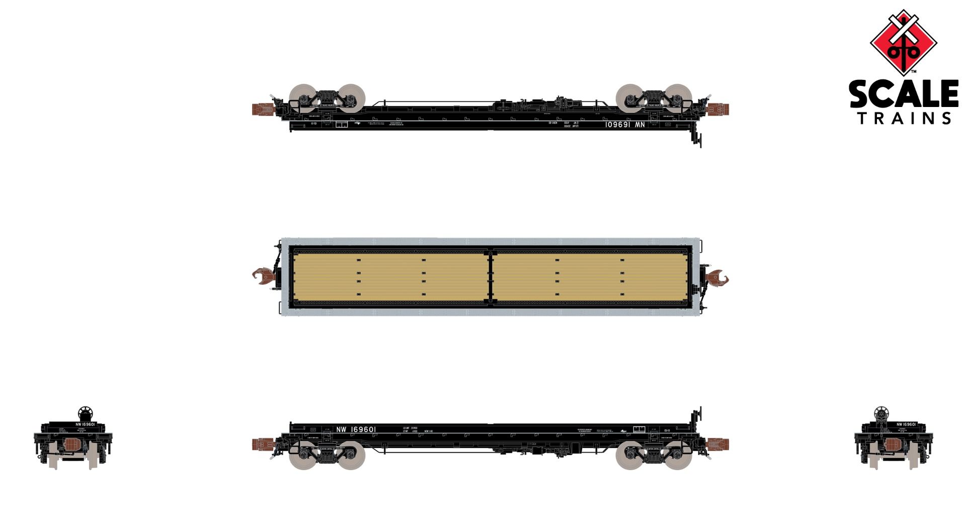 ScaleTrains Rivet Counter N SXT38658 Thrall 48' 2-Hood Coil Steel Car  Norfolk & Western 'NS Black Hoods' NW #169649