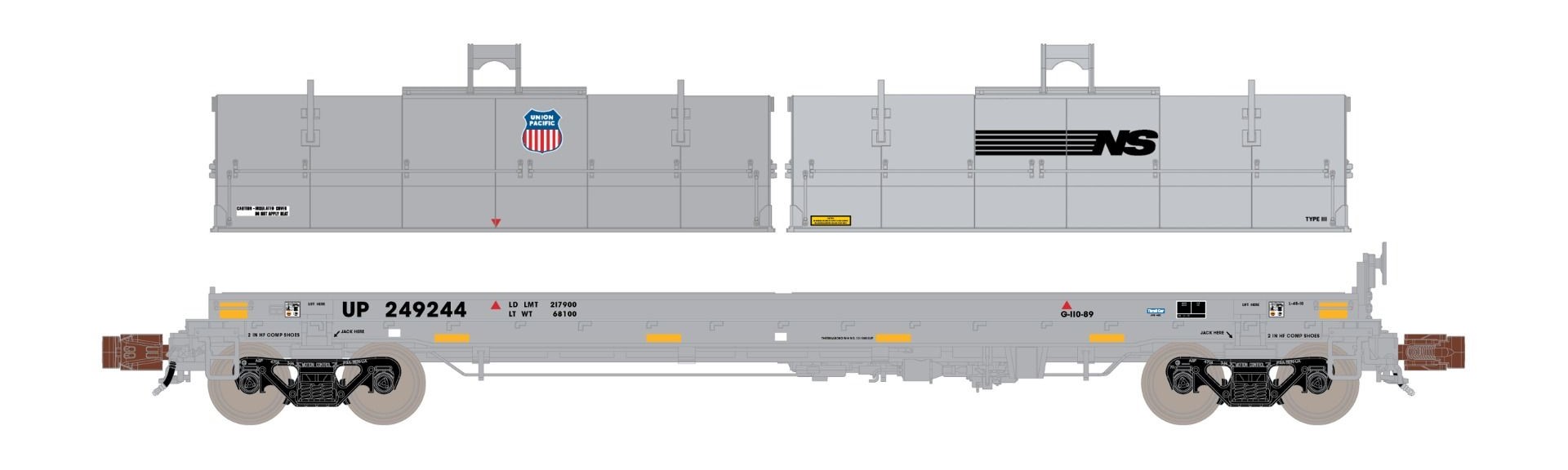 ScaleTrains Rivet Counter N SXT38672 Thrall 48' 2-Hood Coil Steel Car Union Pacific w/UP & NS Mismatched Hoods UP #249244