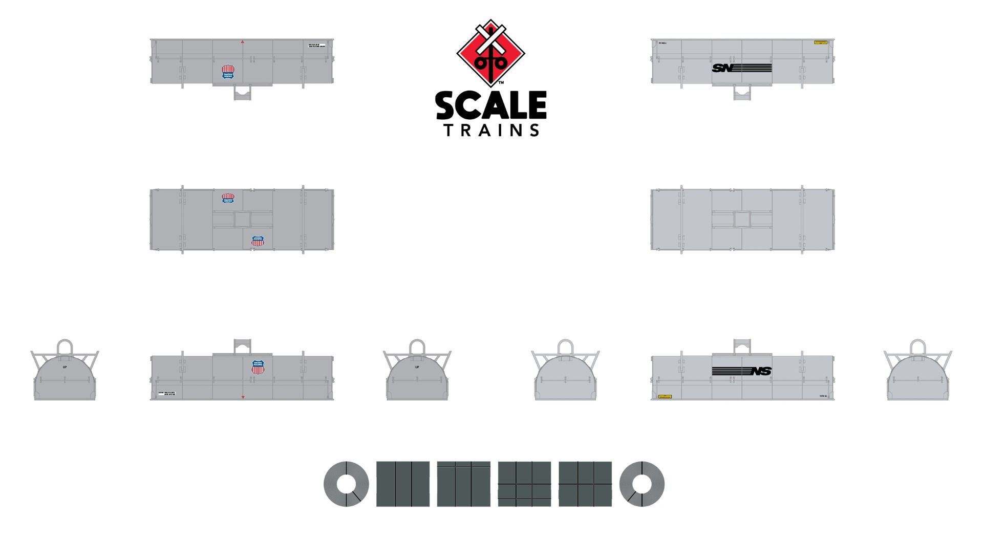ScaleTrains Rivet Counter N SXT38672 Thrall 48' 2-Hood Coil Steel Car Union Pacific w/UP & NS Mismatched Hoods UP #249244