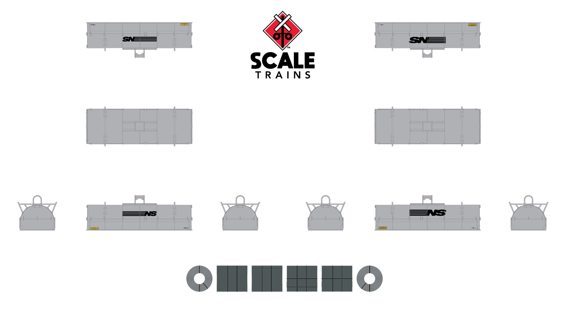 ScaleTrains Rivet Counter N SXT38671 Thrall 48' 2-Hood Coil Steel Car Norfolk & Western w/NS Mismatched Gray Hoods NW #169672