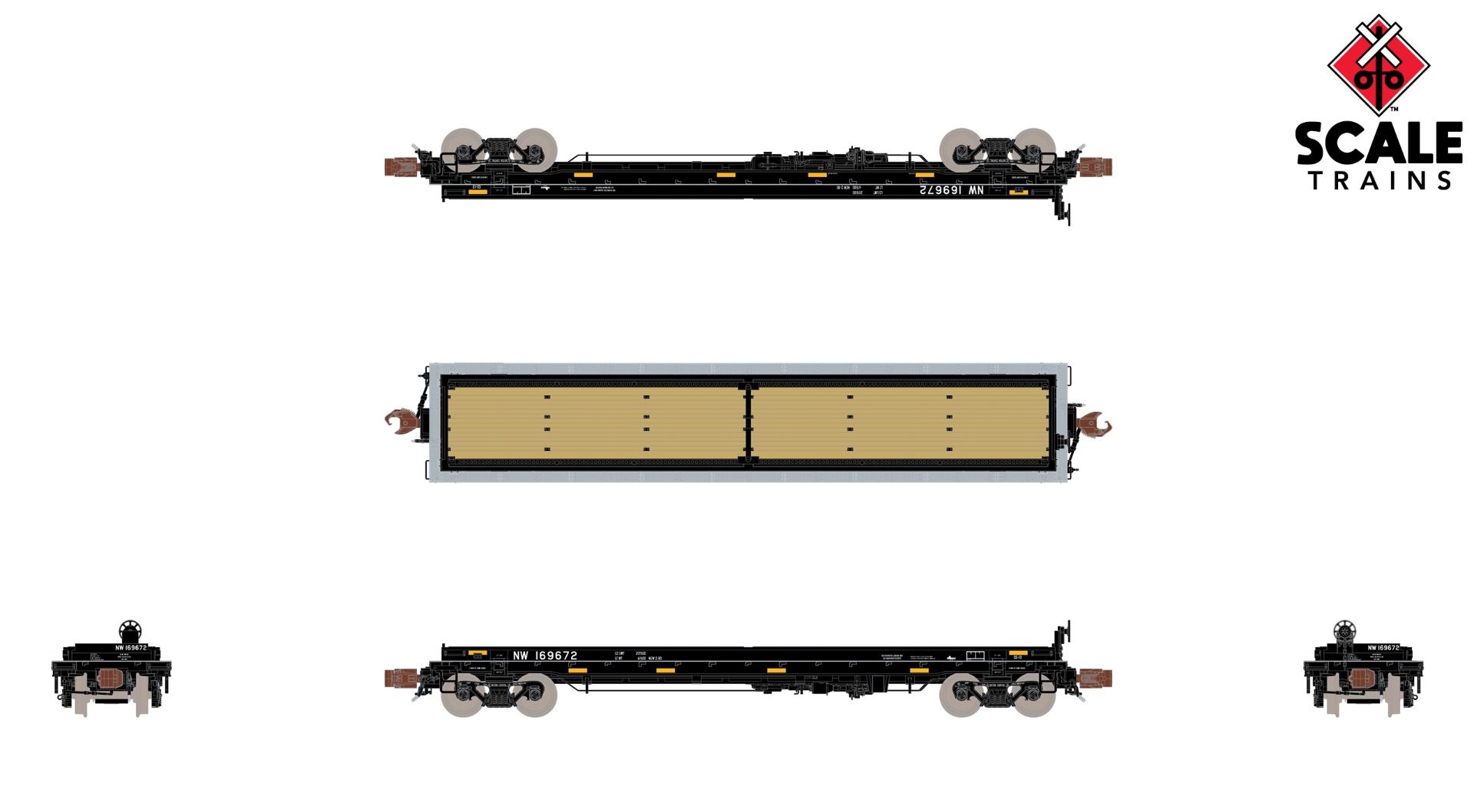 ScaleTrains Rivet Counter N SXT38671 Thrall 48' 2-Hood Coil Steel Car Norfolk & Western w/NS Mismatched Gray Hoods NW #169672