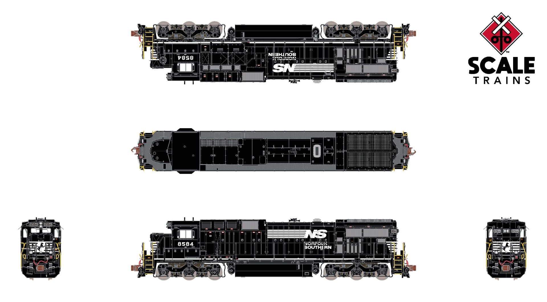 ScaleTrains Rivet Counter N SXT39163 DCC/ESU Loksound 5 Equipped GE C39-8 Locomotive Phase II Norfolk Southern w/ Ditch Lights NS #8584