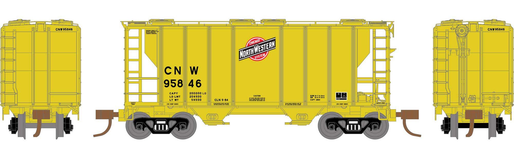 Athearn N ATH17247 PS-2 2600 Covered Hopper Chicago & NorthWestern System C&NW #95846